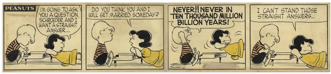 Charles Schulz Original Hand-Drawn Peanuts Comic Strip From 1956 -- Schroeder Breaks It to Lucy That Theyre NEVER!! Getting Married!